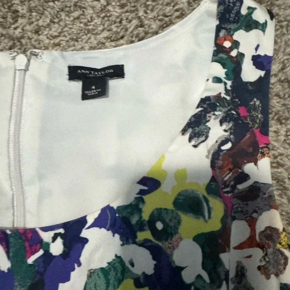 Ann Taylor Floral Midi Dress in White, Green, Purple, Yellow - Picture 7 of 7